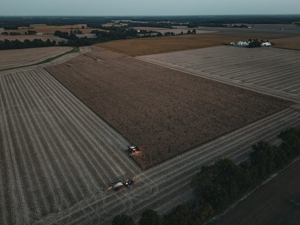Uma Vista Aerea De Um Campo Agricola Com Um Trator 1RLY gArInE